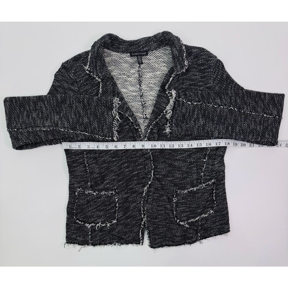 Eileen Fisher Black White Textured Fringe Tweed Blazer Cardigan Size S Petite - Picture 10 of 11